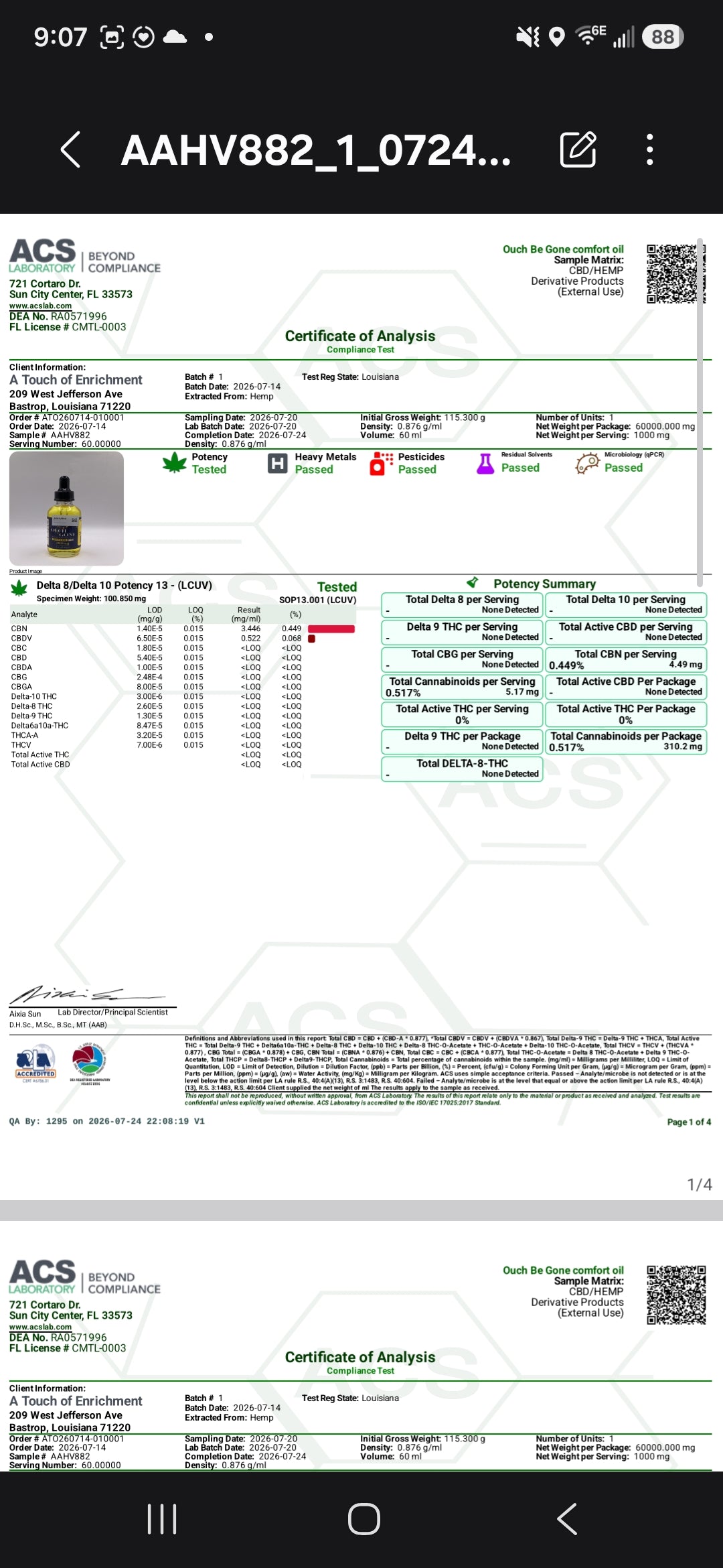 Ouch Be Gone |pain relief oil |4oz